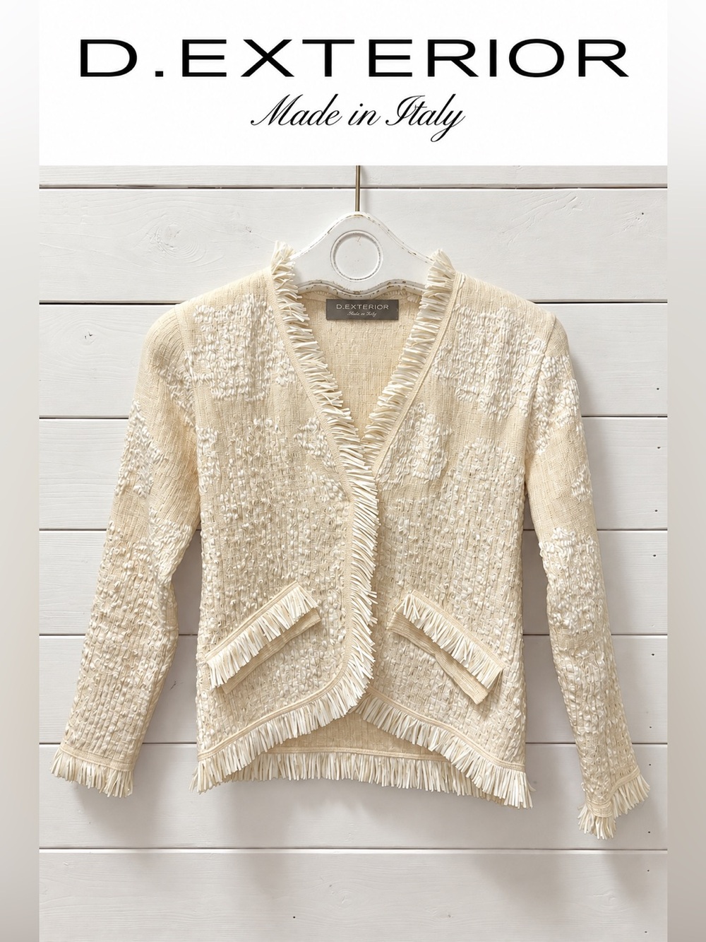 D.Exterior Made in Italy Textured Fringe Jacket – Cream – Size XS